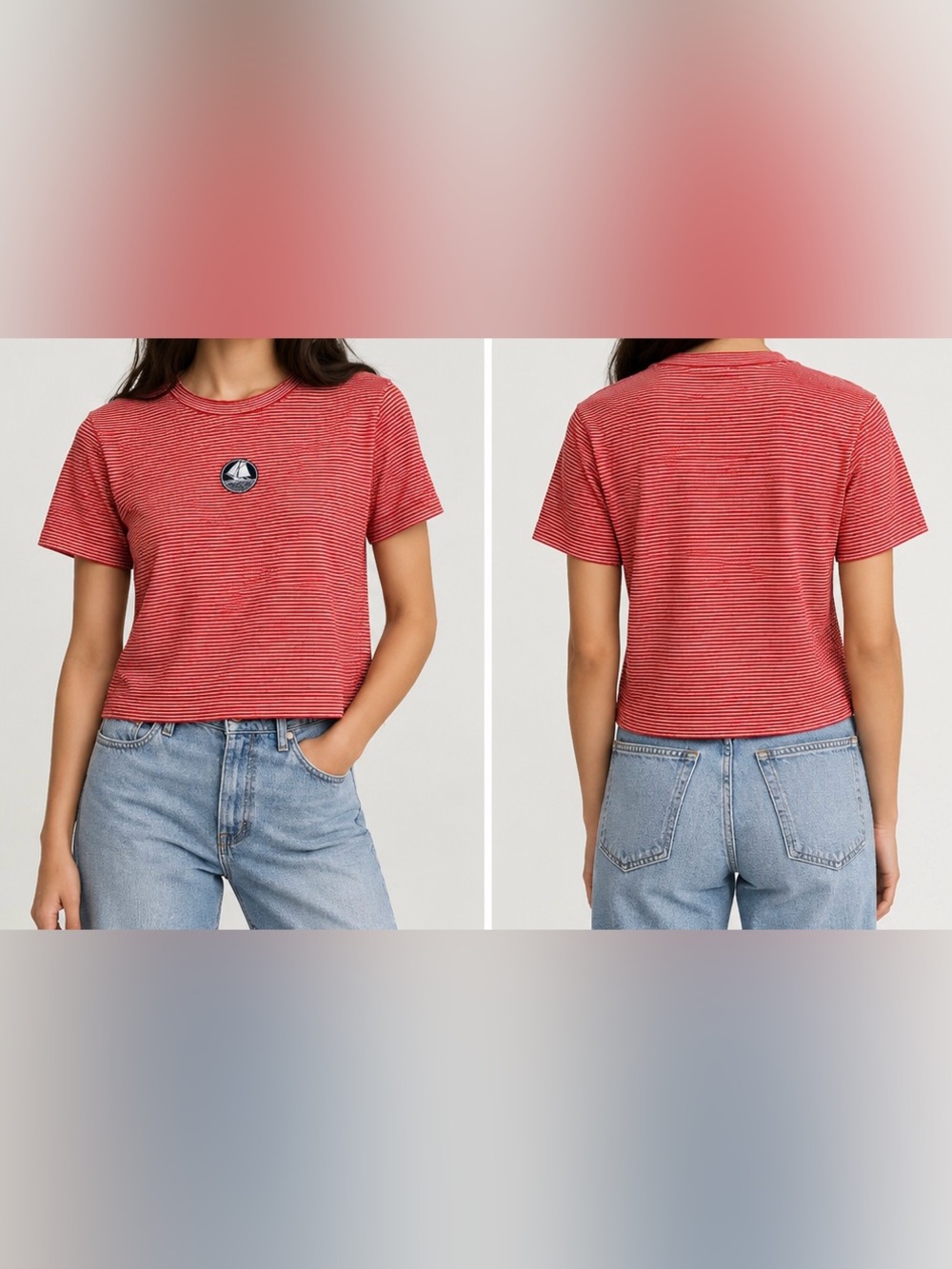 Sunday Best Aritzia Red Striped Nautical Patch Emma Short Sleeve Cropped Tee